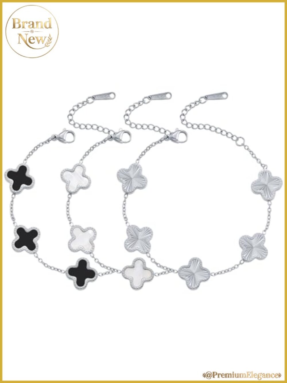 TICVRSS Silver Clover Chain Bracelet Set 3Pcs Stainless Steel Women's Jewelry